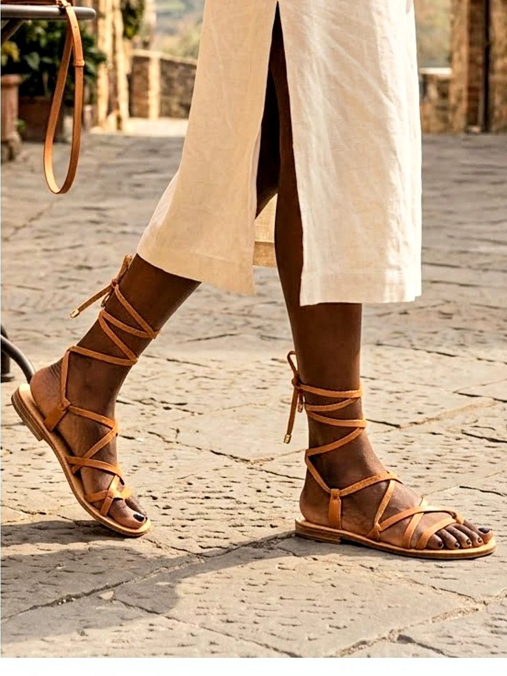 Niccolo Vacari Italian Leather Strappy Flat Sandals Brown size 9